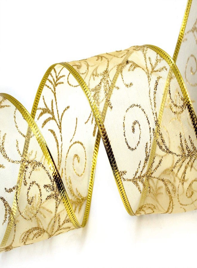 OLYPHAN Christmas Ribbon for Gift Wrapping Ribbons Wired 1.5 Inch Set of Ribbon Wire Red Green Silver Sheer Organza Glitter Gift Wrap Xmas Tree Decoration Holiday Craft (red Gold Silver, 2.5 Inch Wide) - Image 3